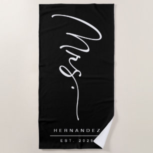 Black and White Signature MRS. Beach Towel