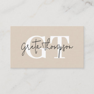 Black and White Signature Name Monogram Beige Business Card