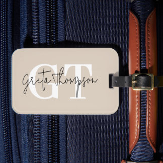 Black and White Signature Name Monogram Beige Luggage Tag