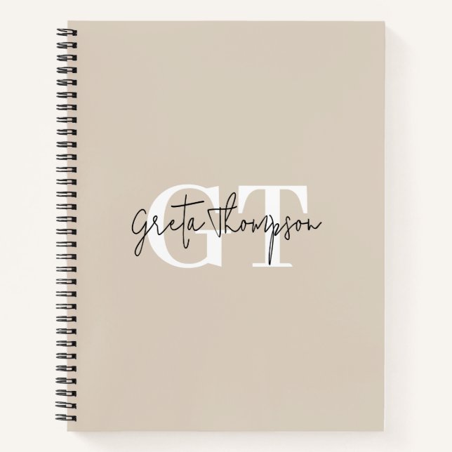 Black and White Signature Name Monogram Beige Notebook (Front)