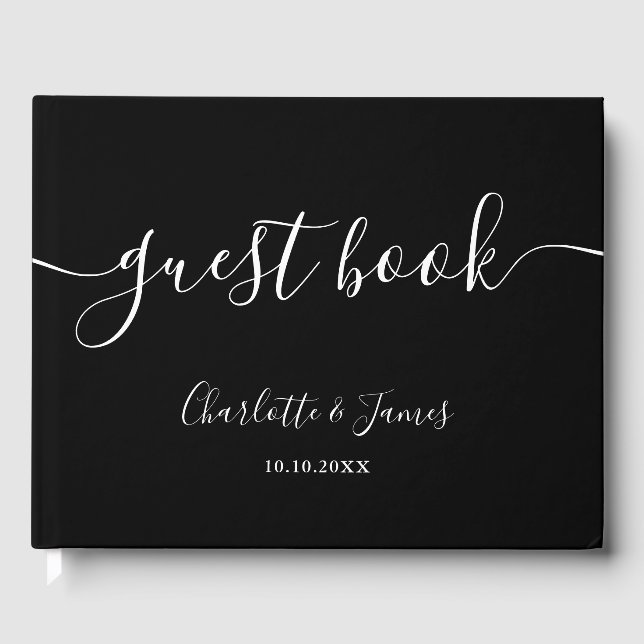 Black And White Signature Script Photo Wedding Guest Book (Front)