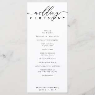 Black and White Signature Script Wedding Ceremony Programme