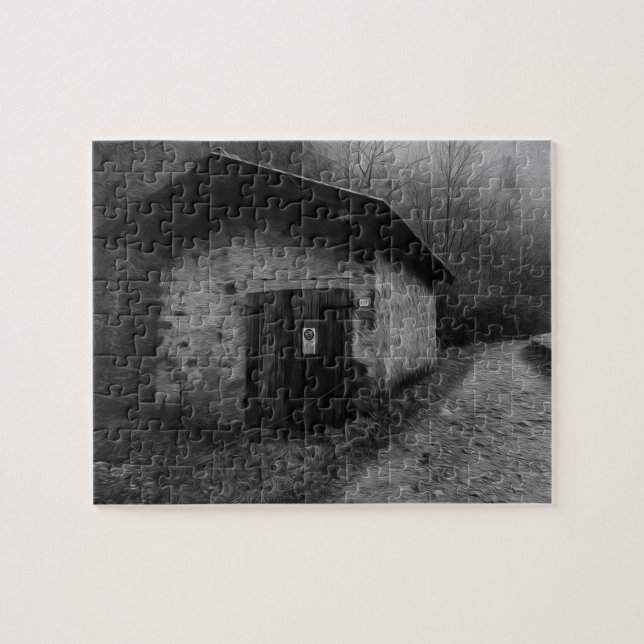 Black and White Silent Hill Oil Painting Puzzle (Horizontal)