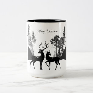 Black and white silhouette deers Two-Tone coffee mug