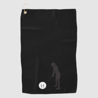 Black and White silhouette girl golfer ladies Golf Towel