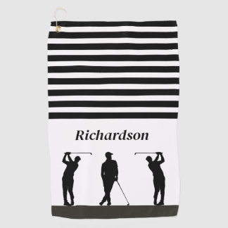 Black and White Silhouette Golfer Golf Towel