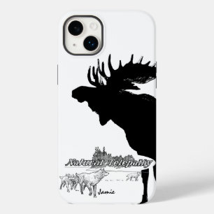 Black and White Silhouette Vintage Moose Wolf Case-Mate iPhone 14 Plus Case