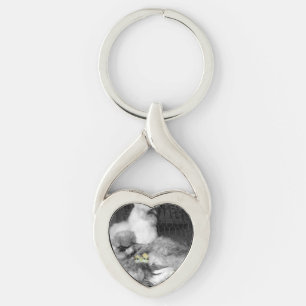 Black and White Silkie Chickens with yellow Chicks Key Ring
