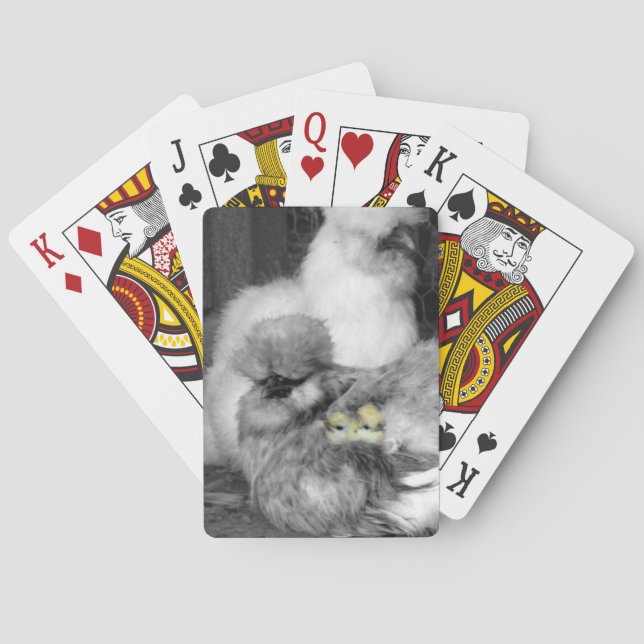 Black and White Silkie Chickens with yellow Chicks Playing Cards (Back)