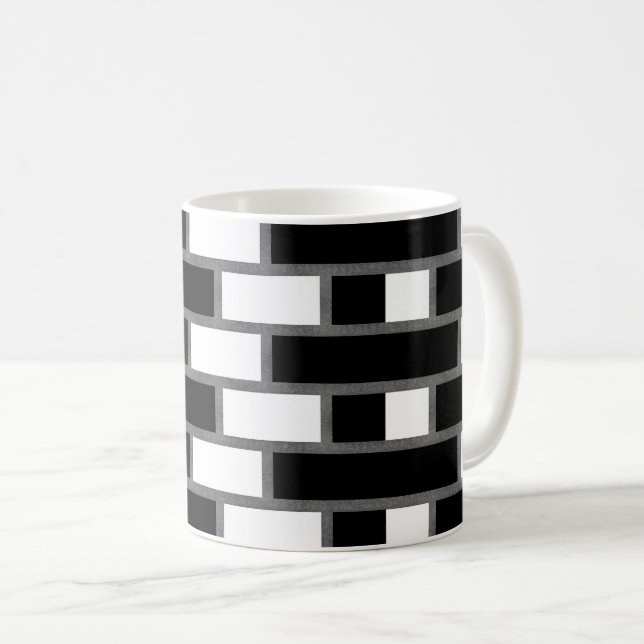 Black And White Sillitoe Tartan Chequered Pattern  Coffee Mug (Front Right)