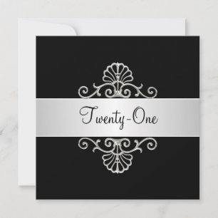 Black and White Silver 21st Birthday Invitation