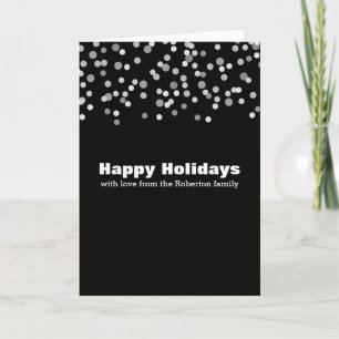 Black and White Silver Confetti Personalised Holiday Card