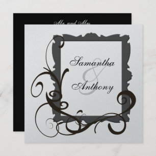 Black and White Silver Swirl Wedding Invitations