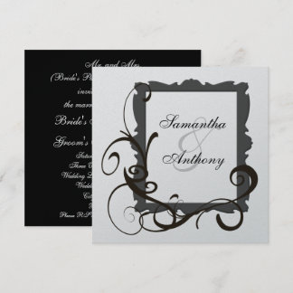 Black and White Silver Swirl Wedding Invitations