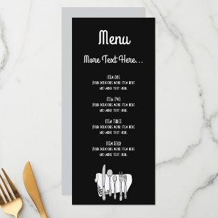 Black and White Silverware Editable Design 4" x 9" Menu