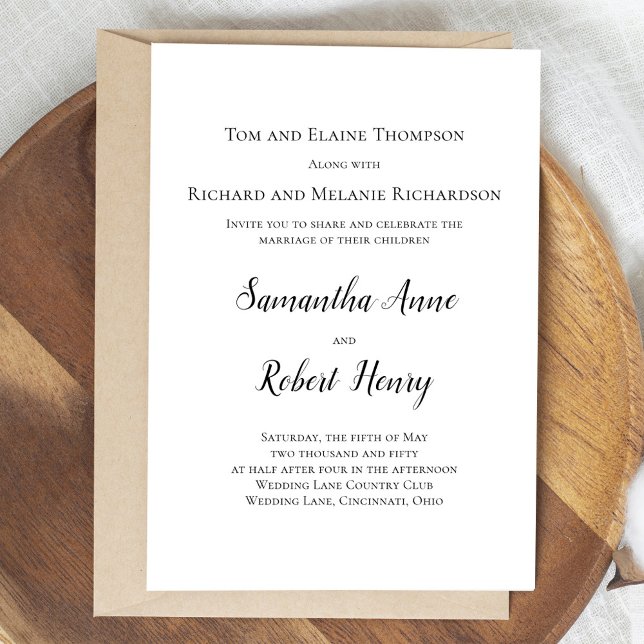 Black and White Simple Classic Script Template (Simple black and white calligraphy script wedding invitation.)