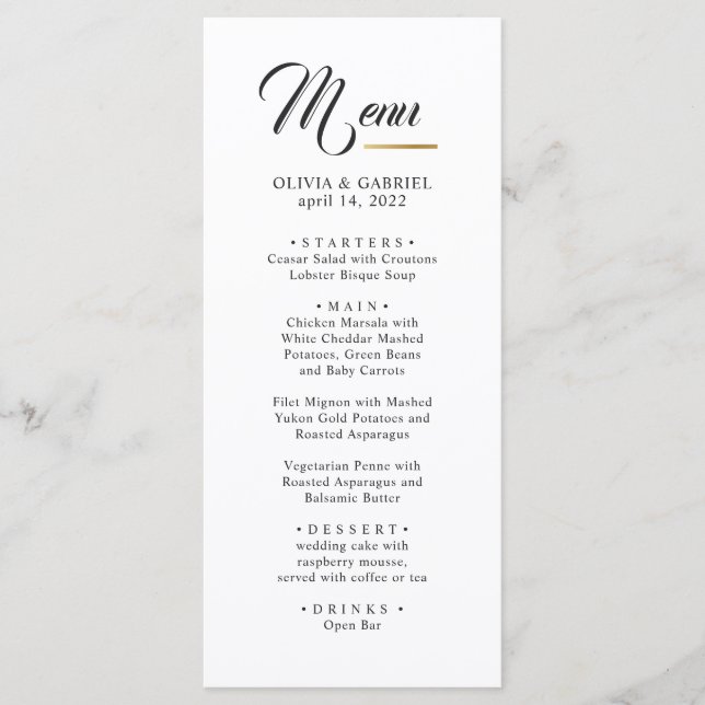 Black and white. Simple classic wedding Menu (Front)