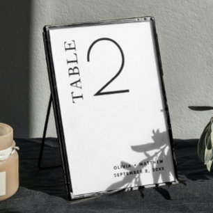 Black and white simple clean minimalist wedding table number