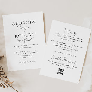 Black and White Simple Double-Sided Wedding Invitation