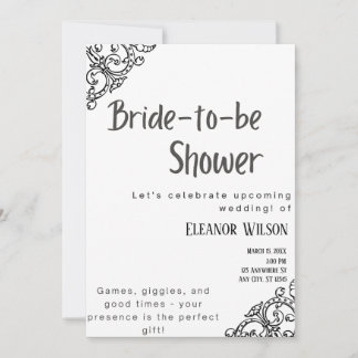 Black and white simple elegant bridal shower invitation