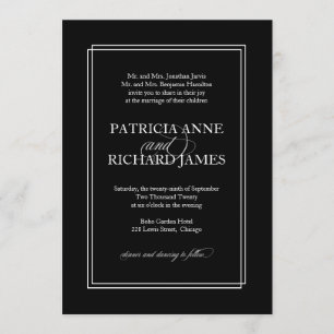 Black And White Simple Elegant Formal Wedding Invitation