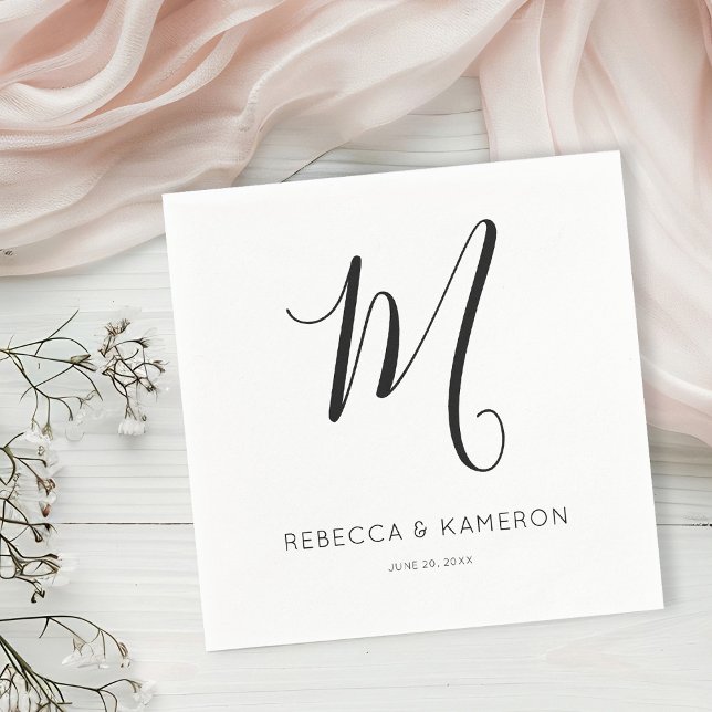 Black and White Simple Elegant | Monogram Wedding Napkin (Creator Uploaded)