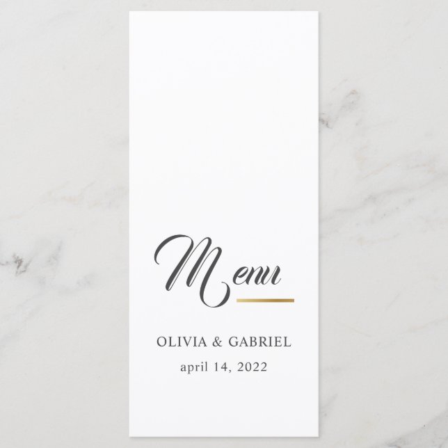 Black and white. Simple elegant wedding dinner Menu (Front)