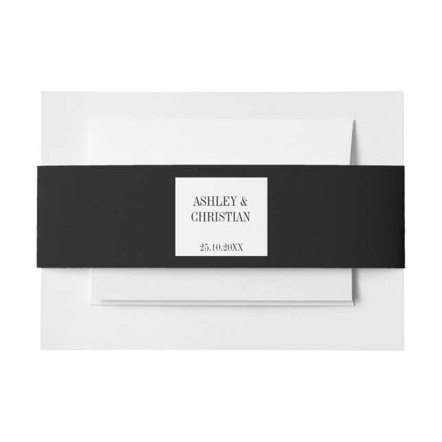 Black and white simple elegant wedding  invitation belly band (Front Example)