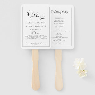 Black and White Simple Elegant Wedding Program Hand Fan