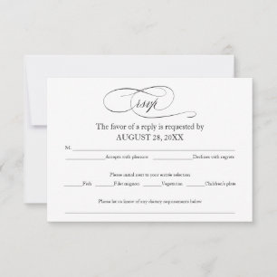 Black And White Simple Elegant Wedding RSVP Card