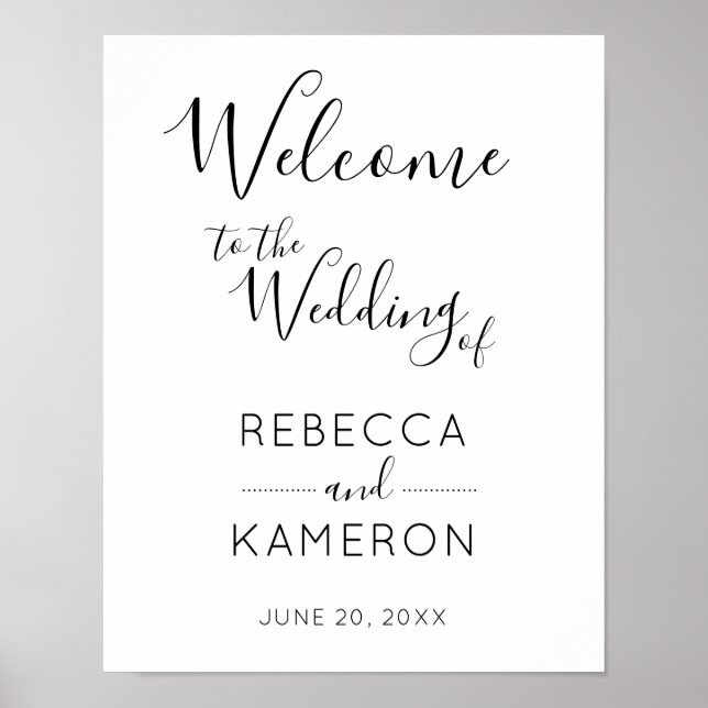 Black and White Simple Elegant Wedding Welcome Poster (Front)