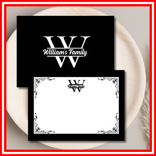 Black and White Simple Family Name Monogram Card