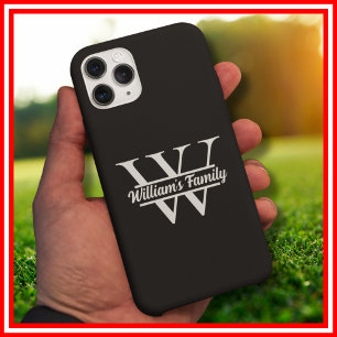 Black and White Simple Family Name Monogram Case-Mate iPhone 14 Pro Max Case