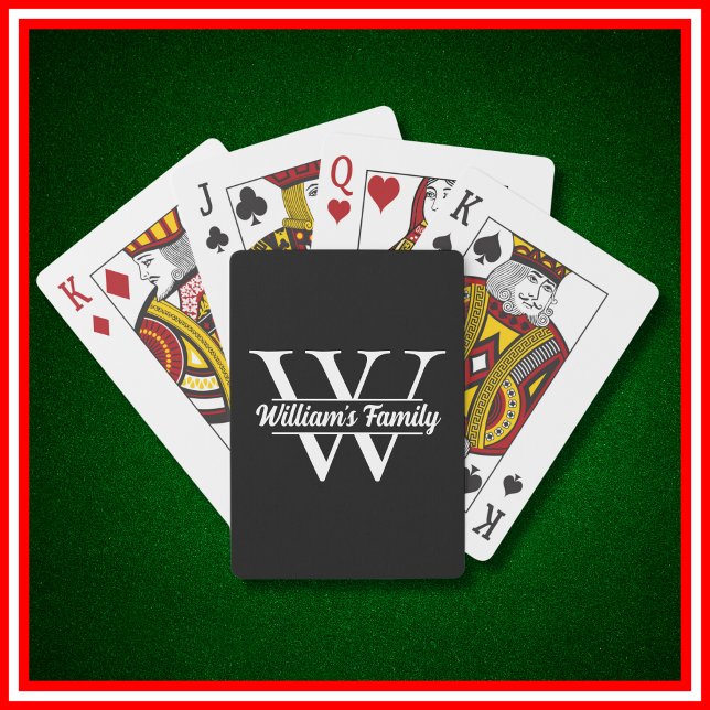 Black and White | Simple Family Name Monogram  Playing Cards (Creator Uploaded)