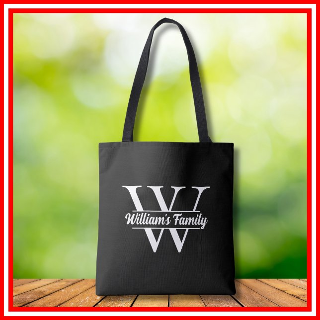 Black and White | Simple Family Name Monogram  Tote Bag (Creator Uploaded)