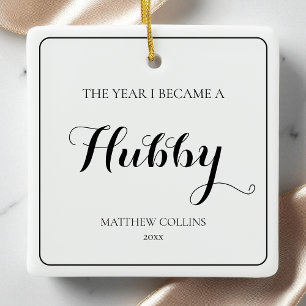 Black and White Simple First Christmas Husband Ceramic Ornament