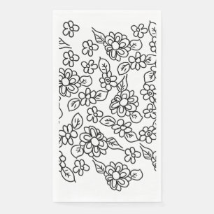 Black and white simple floral drawing napkin