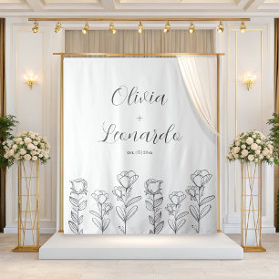 Black And white Simple Floral Wedding Backdrop Tapestry