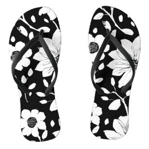 Black and White Simple Flower Seamless Pattern Flip Flops
