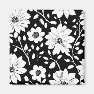 Black and White Simple Flower Seamless Pattern Magnet
