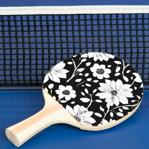 Black and White Simple Flower Seamless Pattern Ping Pong Paddle
