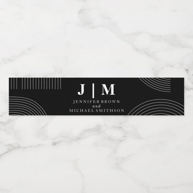 Black and White Simple geometric Decor Wedding Water Bottle Label (Single Label)