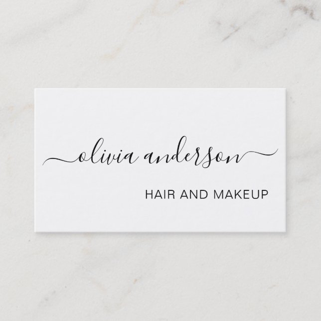 Black and White Simple Hair Makeup Salon Business Card (Front)