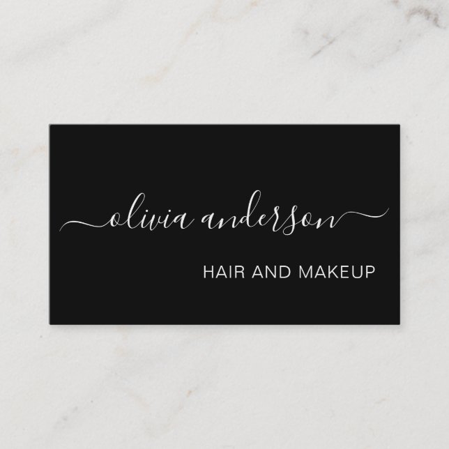 Black and White Simple Hair Makeup Salon Business Card (Front)