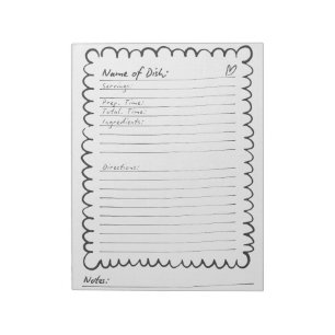 Black and White Simple Handwritten Blank Recipe Notepad