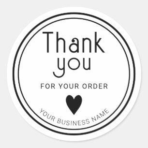 Black And White Simple Heart Business Thank You Classic Round Sticker