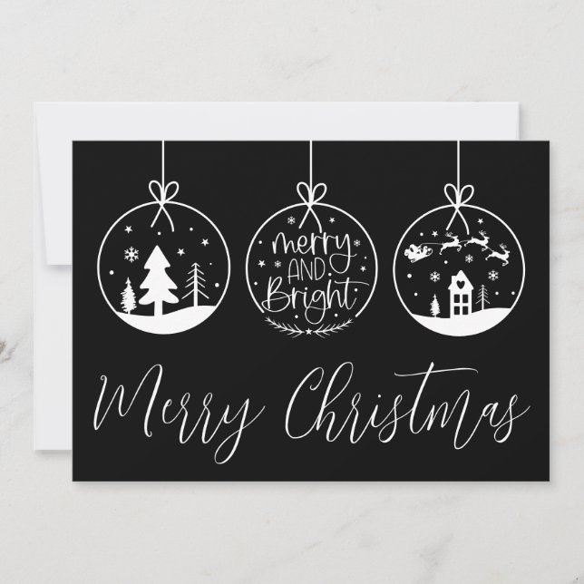 Black And White Simple Merry Christmas Holiday Card (Front)