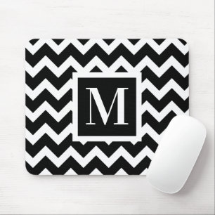 Black and White Simple Minimal Zigzag Monogram Mouse Mat