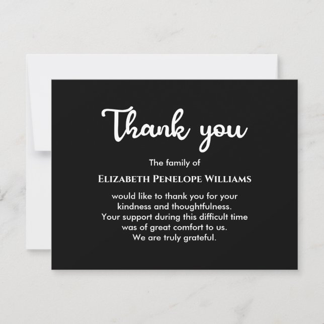 Black And White Simple Minimalist Funeral Memorial Thank You Card (Front)
