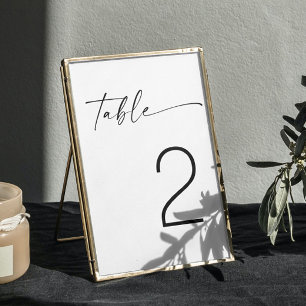 Black and white simple minimalist script wedding table number